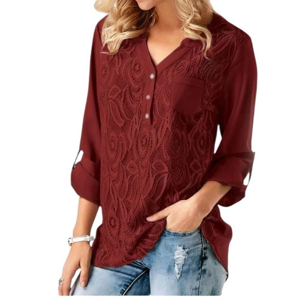Vineyard Women’s Wine Red  Lace High Low  Cute Button Back Tabs Size XL‌‌‌